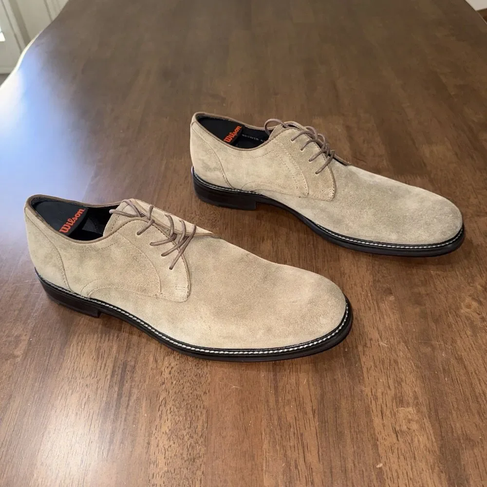 John Varvatos Tan Suede Derby Shoes Lace Up Almond Toe Dress Smart Casual Men 10